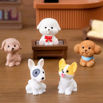 figurines chiens mignons résine cartoon peluche doux rose blanc marron gris