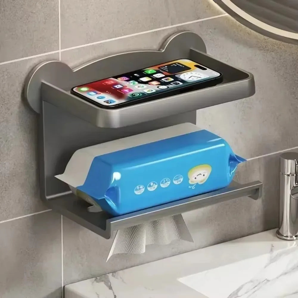 porte serviettes multifonctionnel gris moderne porte papiers rangement téléphone salle bain auto collant