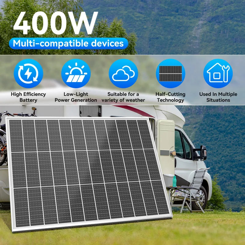 panneau solaire noir cellules solaires carrées industrielle technologie conversion énergie camping caravane maisonextérieur fixations