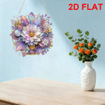 décoration murale artisanale peinture diamant motif floral violet blanc doré vert rose