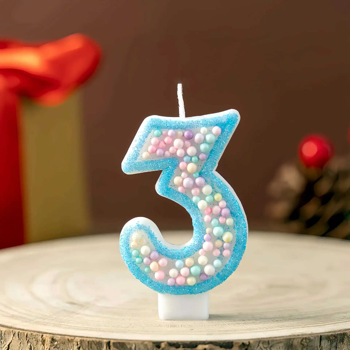 bougies anniversaire numéraires chiffres bleu pastel multicolores décoration gâteau enfant brillantes support blanc