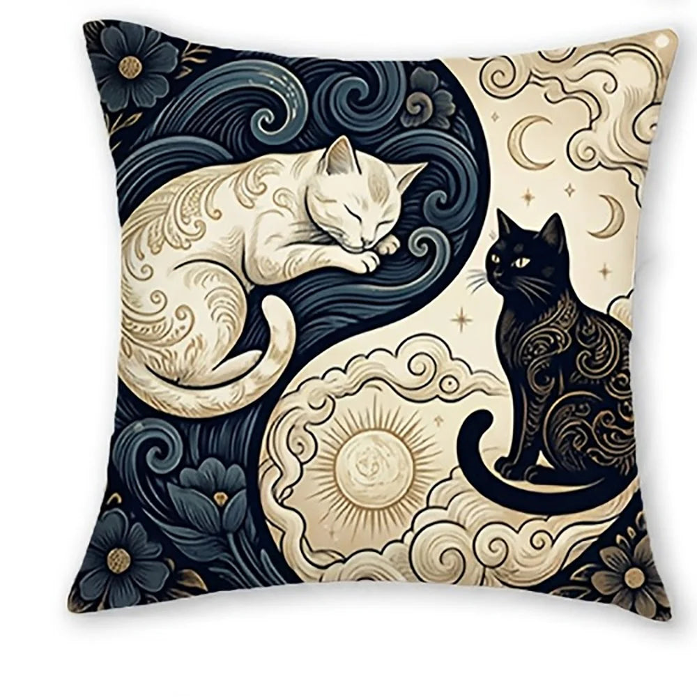 housses coussin imprimées boho chats papillons fleurs moderne 45x45cm respectueux environnement non toxique polyester