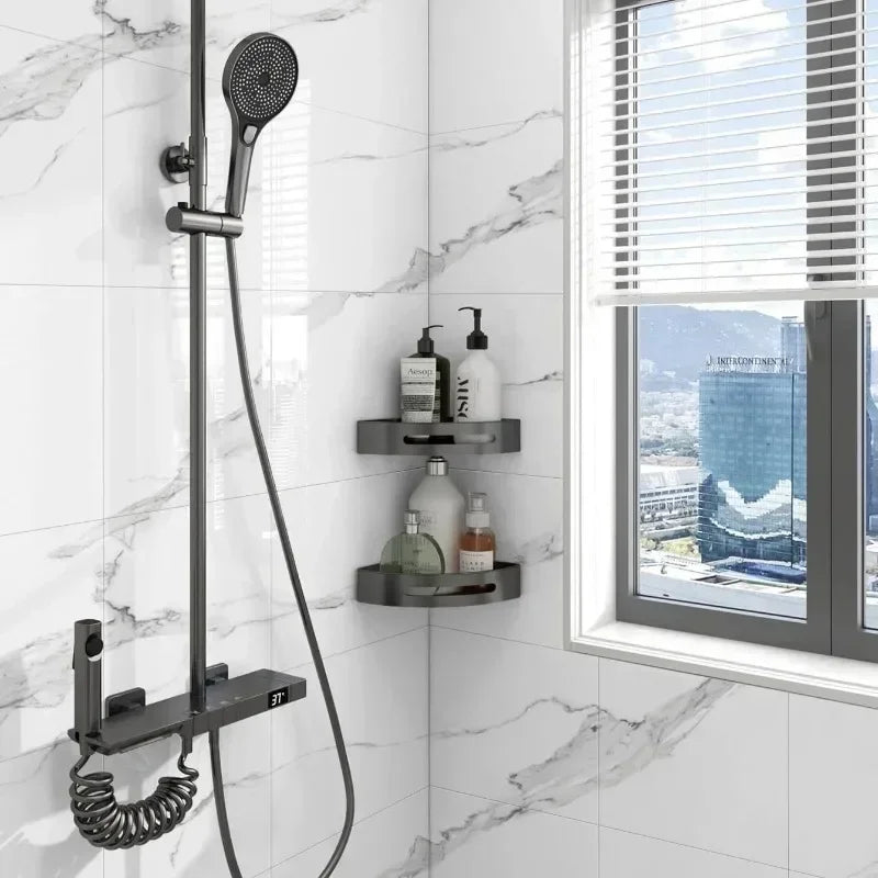 autocollants mural marbre doré moderne étagères distributeur douche serviettes salle bain minimaliste adhésifs pièces