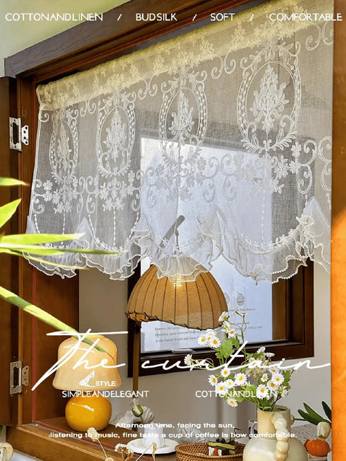 rideau blanc broderie florale dentelle translucide classique romantique tulle storefront pastorale