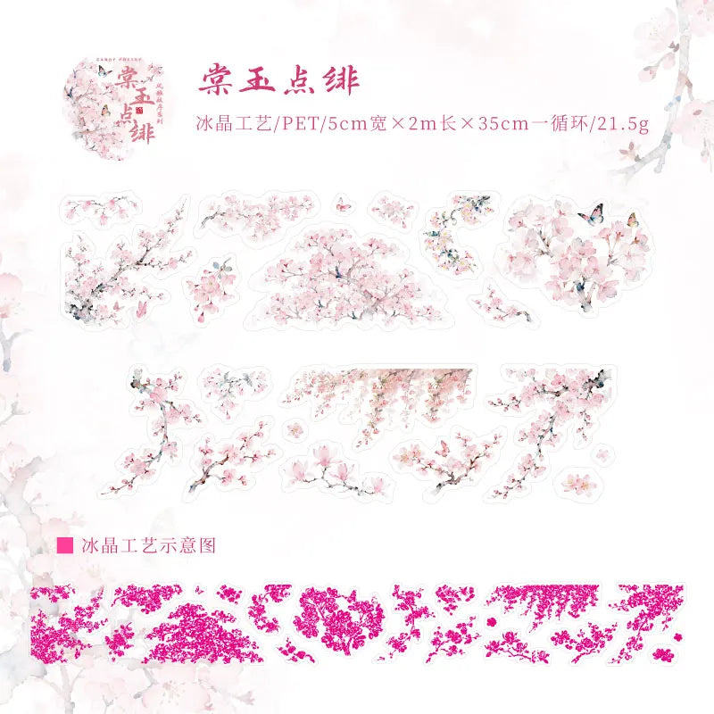 rubans decoratifs transparents fleurs oiseaux branches adhésifs scrapbooking diy decoration album photo materiau pet