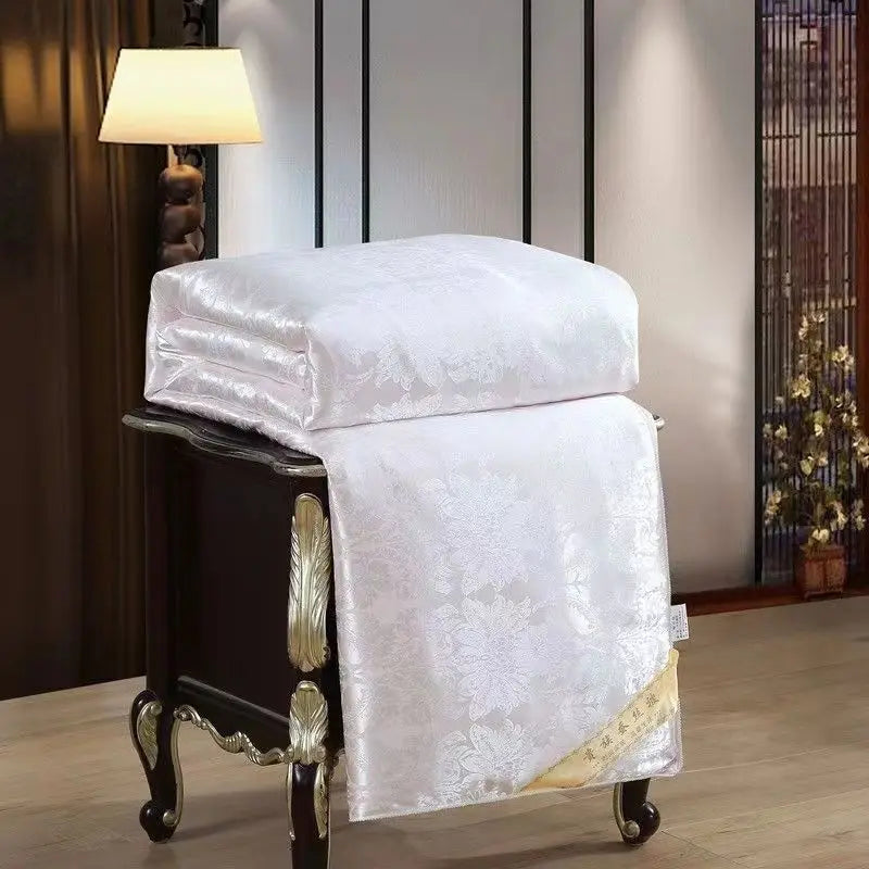 couette soie mûrier motif floral blanc coton polyester 200x230cm été élégante lavable adhésive