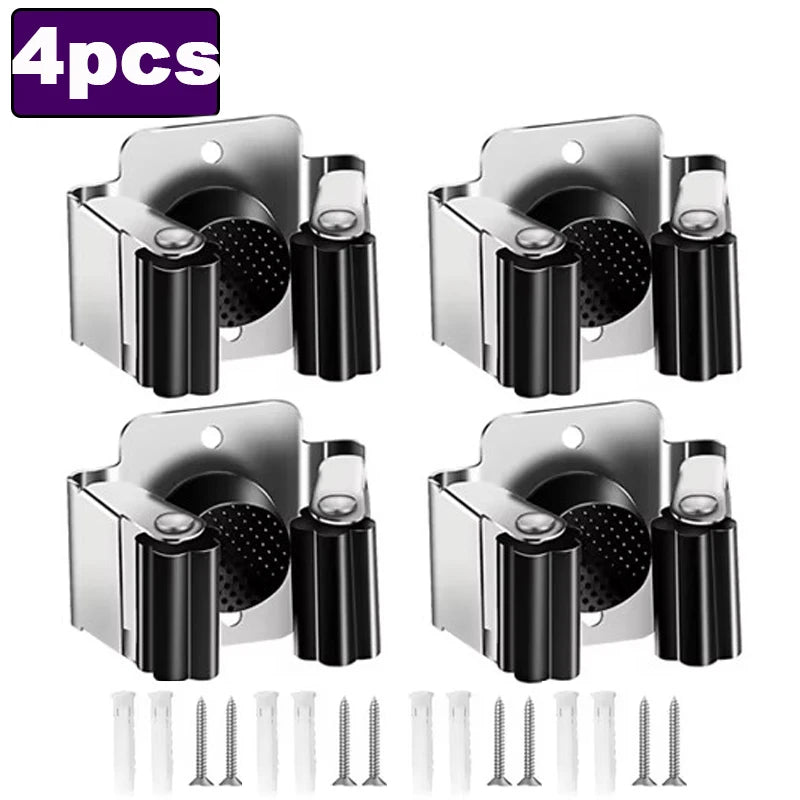 support mural balai anti dérapant acier inoxydable moderne salle bain clips noir argenté respectueux