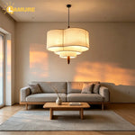 lampe suspendue tissu main beige moderne wabi sabi chaîne noire salon chambre