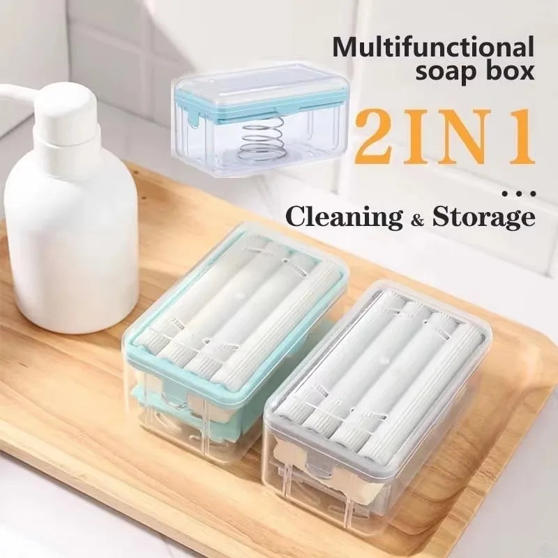 boîte savon moderne transparente bleu clair pratique multifonctionnelle compartiments internes durable facile nettoyer