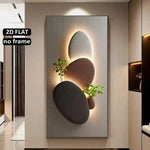 tableau mural moderne abstract pierres sculptées végétation gris beige vert minimaliste sans cadre toile