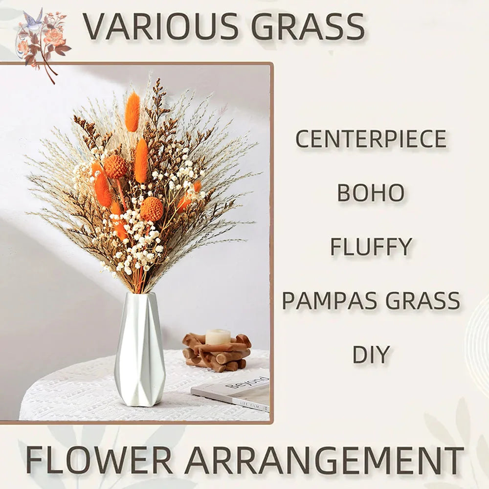bouquet fleurs séchées boho orange beige fluffy décoration maison anniversaire baby shower événement