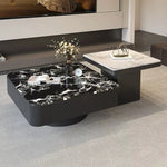 table basse carrée salon minimaliste marbre noir blanc tiroir métal solide