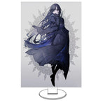 figurine anime bleu noir gris broderie plissé feuilles support circulaire acrylique
