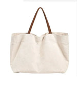 sac main toile crème noir uni décontracté poignées cuir grande capacité portable quà personnalisé