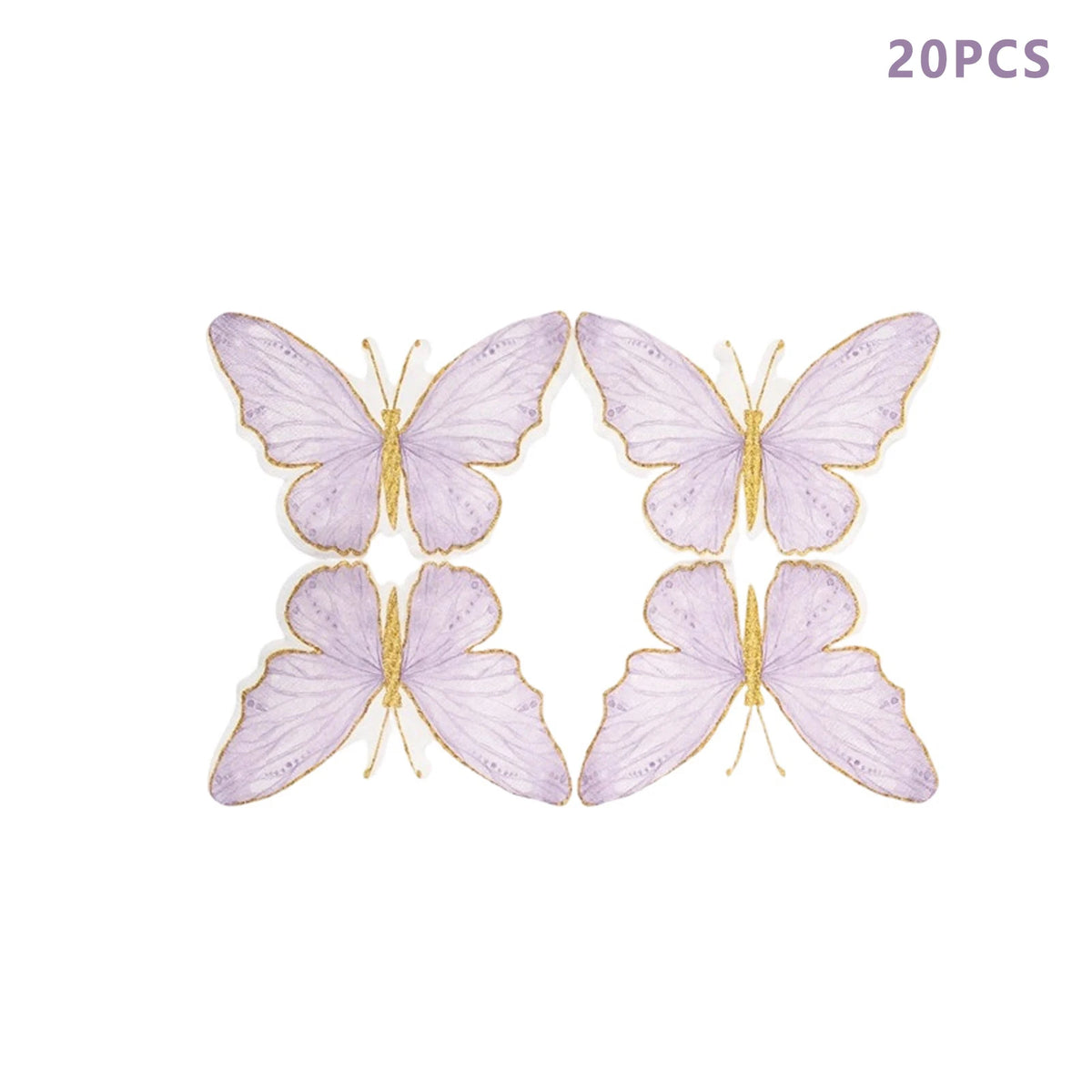 serviettes papier papillon violet rose bleu détails dorés fêtes usage unique pack 20 illustration
