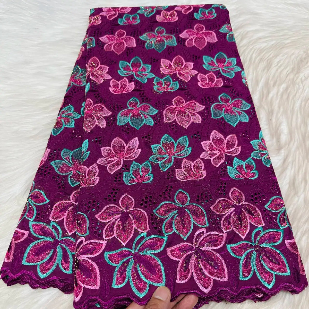 tissu coton voile dentelle broderie strass violet vert rose bleu mariage party