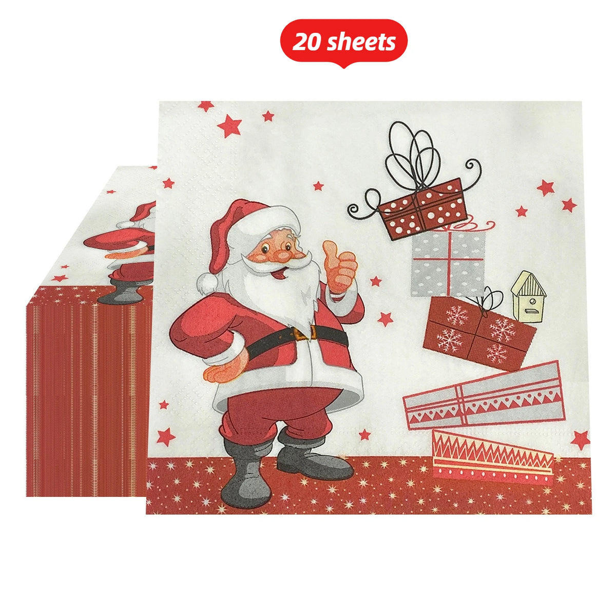 serviettes papier noel pere noel rouge blanc geometrique festives 16.5cm 6.5cm