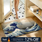 tapis sol doux motif vague grande vague kanagawa décoration maison coton bleu blanc gris