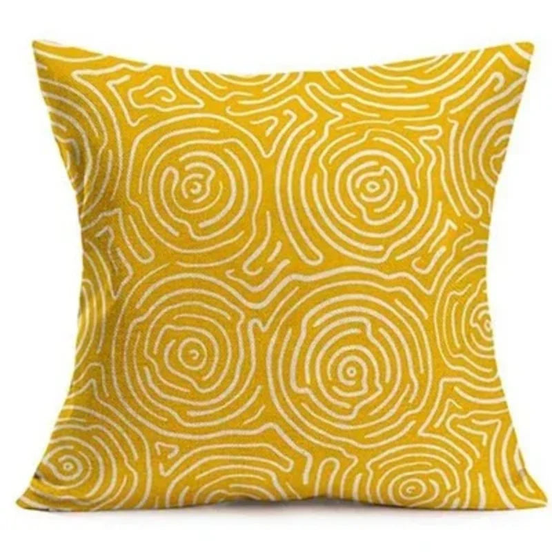 coussin décoratif carré jaune motif géométrique moderne housse canapé salon tissu polyester intérieur maison