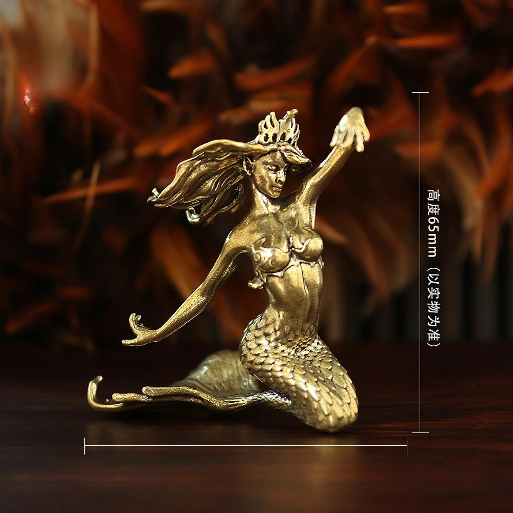 statuette sirène dorée peau poisson cheveux ondulés classique décoration maison artisanat figurine miniatureOpaqueDecorationArtCraftFigureMiniature