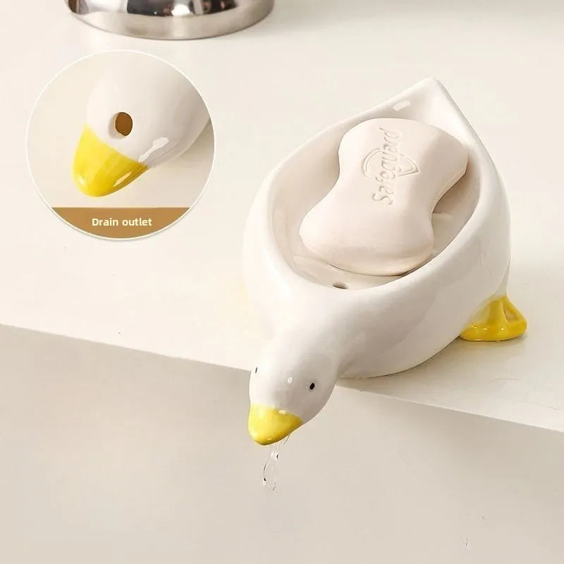 porte savon canard blanc jaune rangement bijoux salle bain support lisse auto drainant multifonctionnel