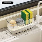 rangement évier transparent moderne éponge savon nettoyage étagère drainante minimaliste