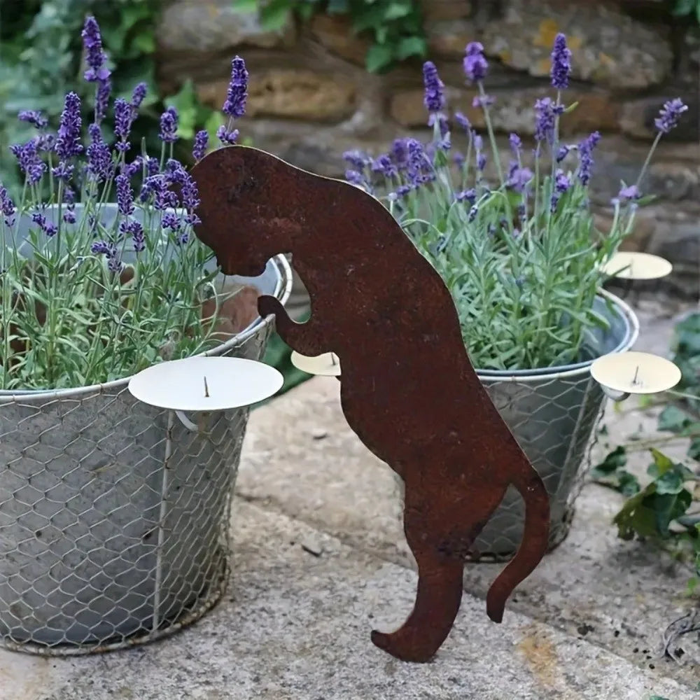 décoration rustique chien métal rouille pot fleurs jardin ornement robusteextérieur