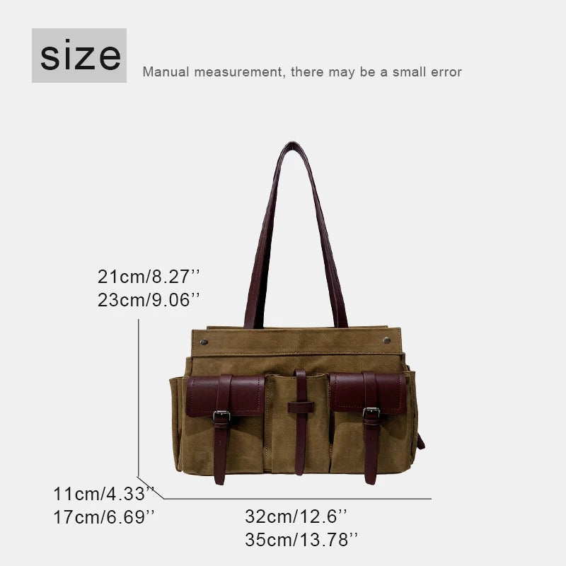 sac main femme toile vintage vert olive marron poches poignet fermé loquet polyvalent durable