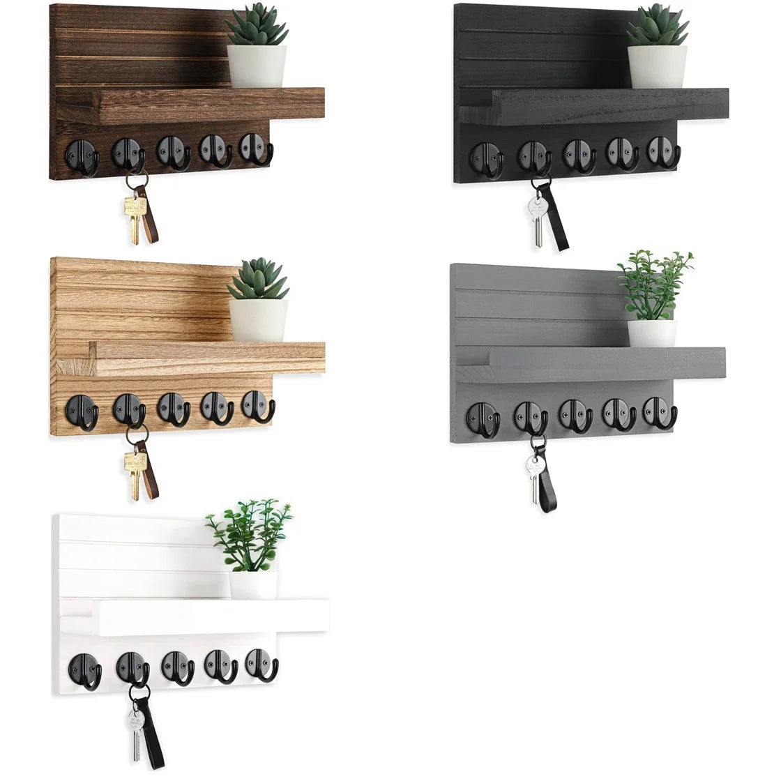 porte clés mural bois compartiment courrier entrée salon vis moderne écologique rectangle gris