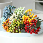 Bouquet artificiel baies rouge bleu vert feuilles naturel intérieur extérieur 30CM
