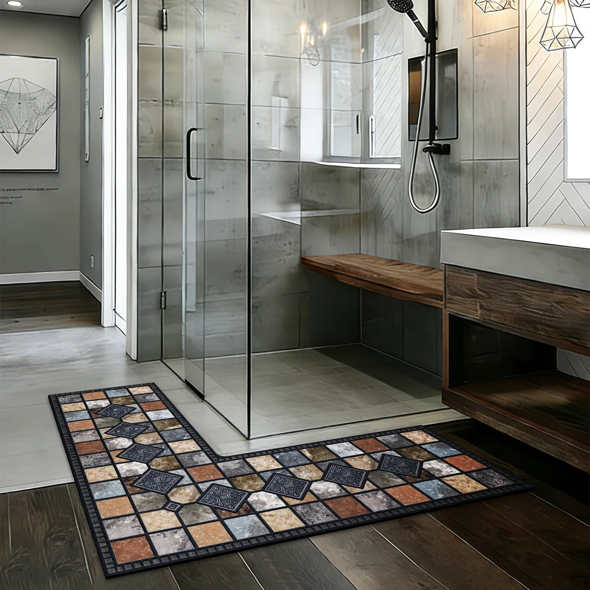 tapis bain forme motif pierre moderne antidérapant caoutchouc noir gris marron beige