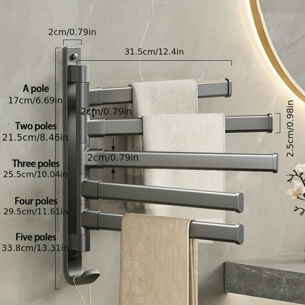 porte serviettes mural acier inoxydable gris moderne lisse pivotant salle bain pliable autoinstallation