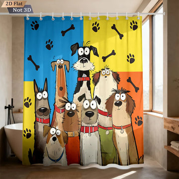 rideau douche imperméable dessins animés chiens bleu jaune opacité cartoon anneaux suspension polyester machine