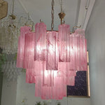 Suspension lumineuse moderne verre strié blanc rose vert neutre lumière chambre salon