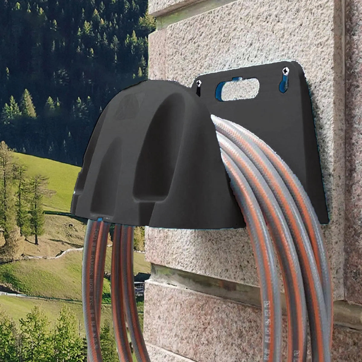 support mural tuyau d'arrosage enrouleur durable orange fixations vis utilitaire jardin maison