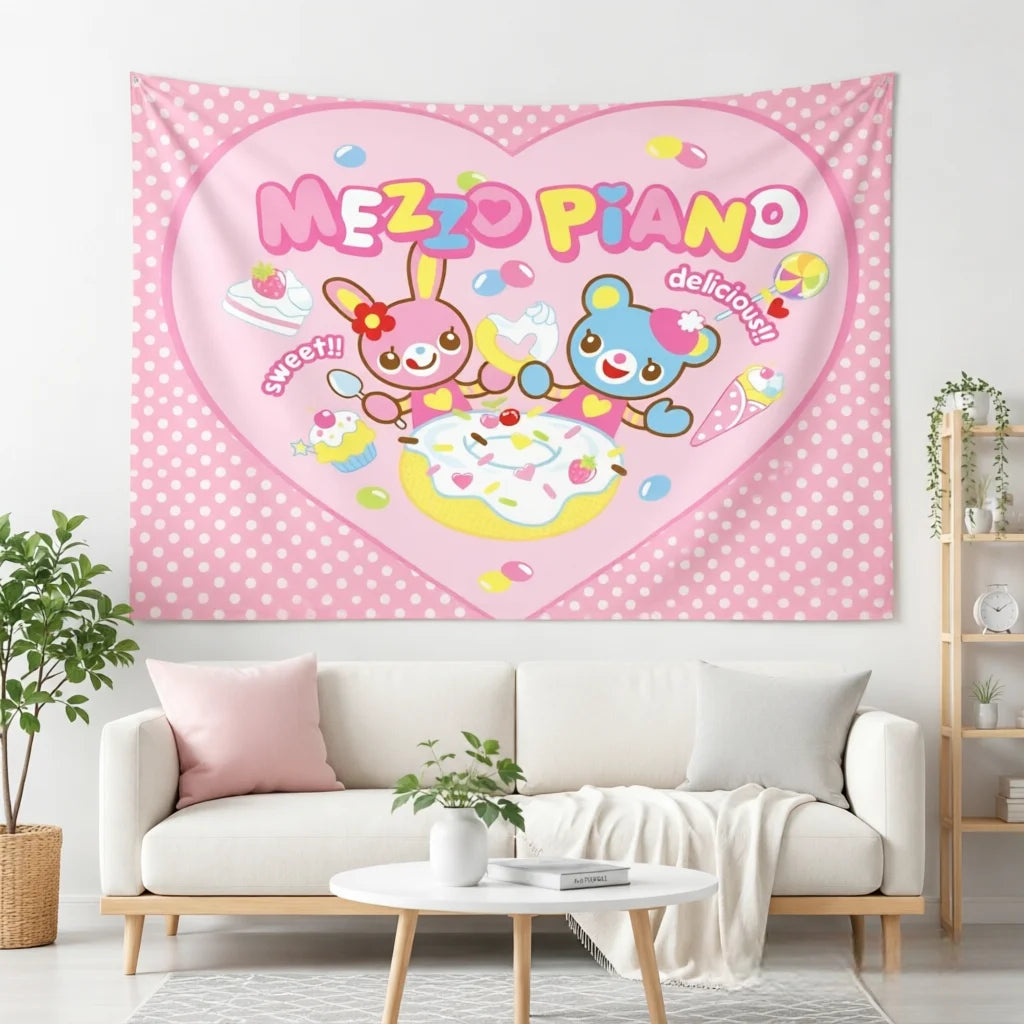 tapisserie kawaii pastel rose coeurs pois dessins animés cartoon mignonne chambre enfant décoration