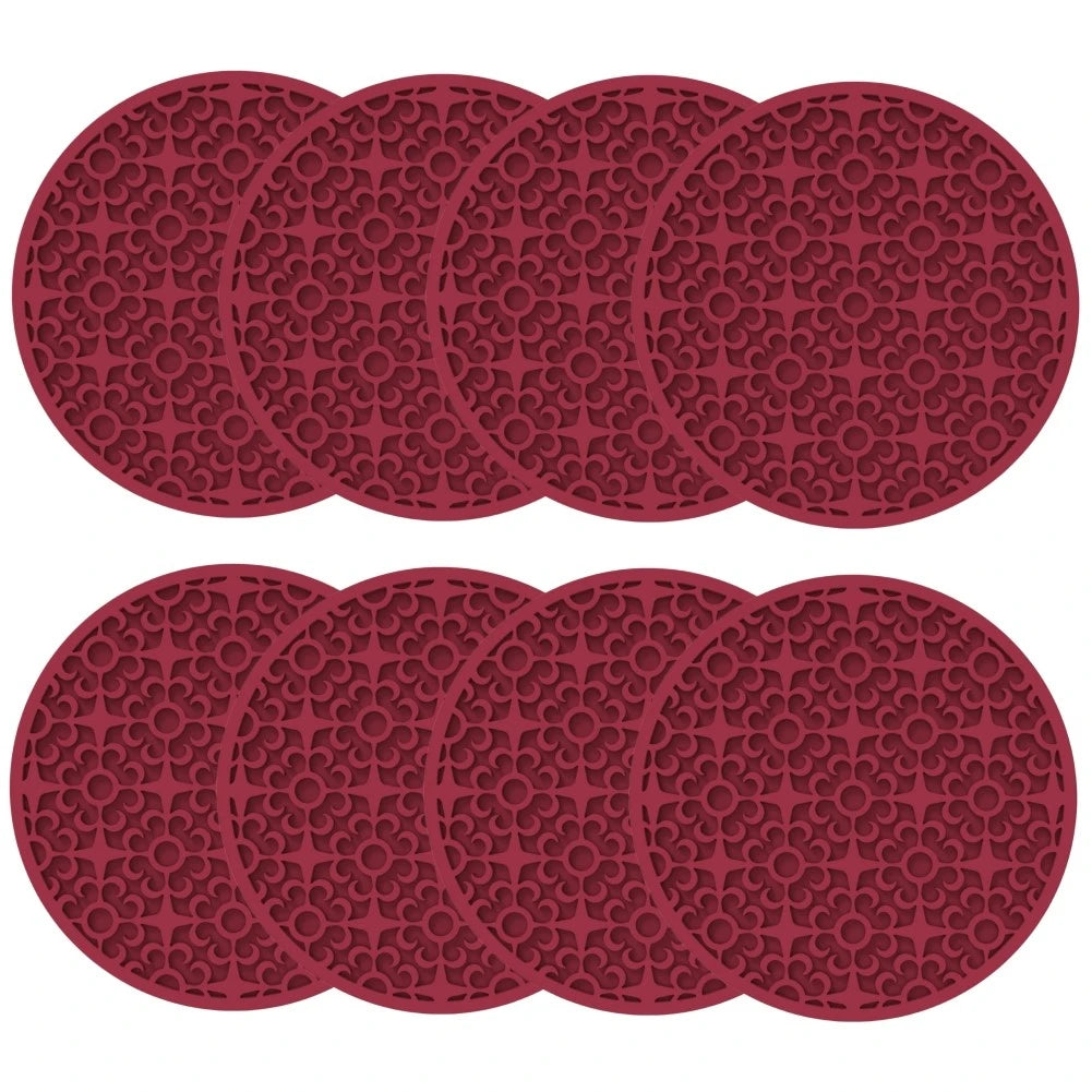 tapis table moderne rouge gris noir vert blanc motif géométrique cercles étoiles