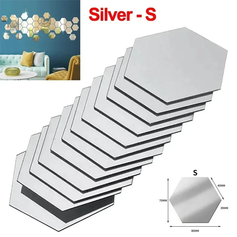 miroirs hexagonaux modernes adhésifs doré blanc gris brillants opaques XS