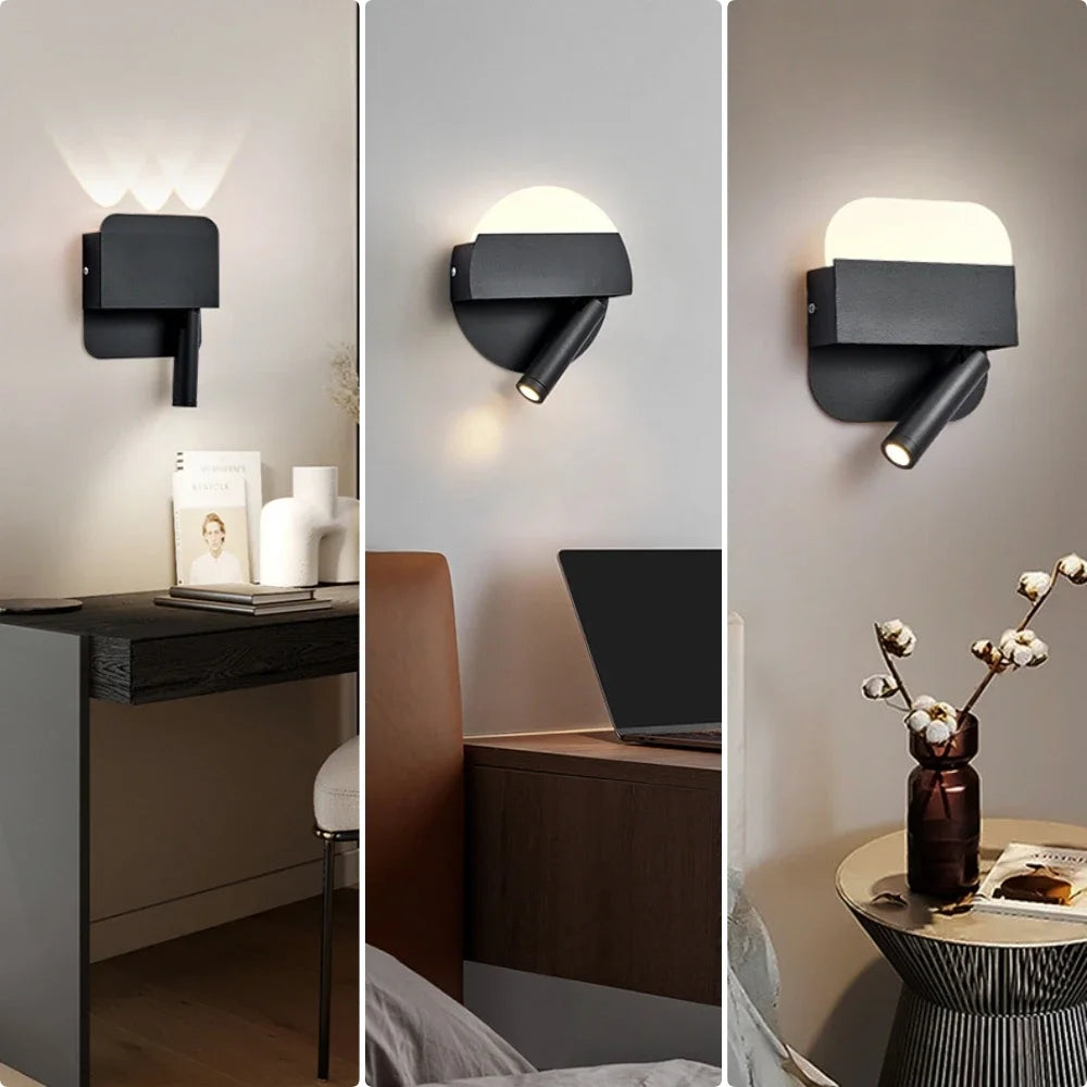 Vue de côté de l'applique murale rotative montrant son design élégant et son installation murale
