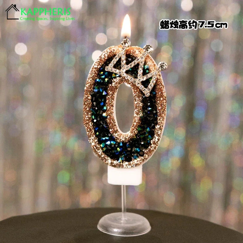 bougies anniversaire décoratives noir doré strass brillantes chiffre festives gâteau