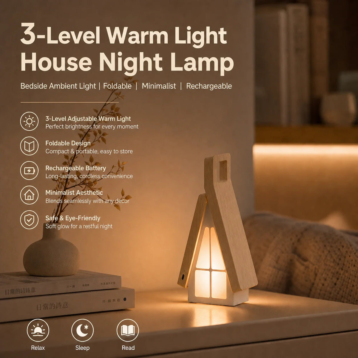 lampe table pliable bois naturel minimaliste niveaux luminosité tactile rechargeable camping chambre