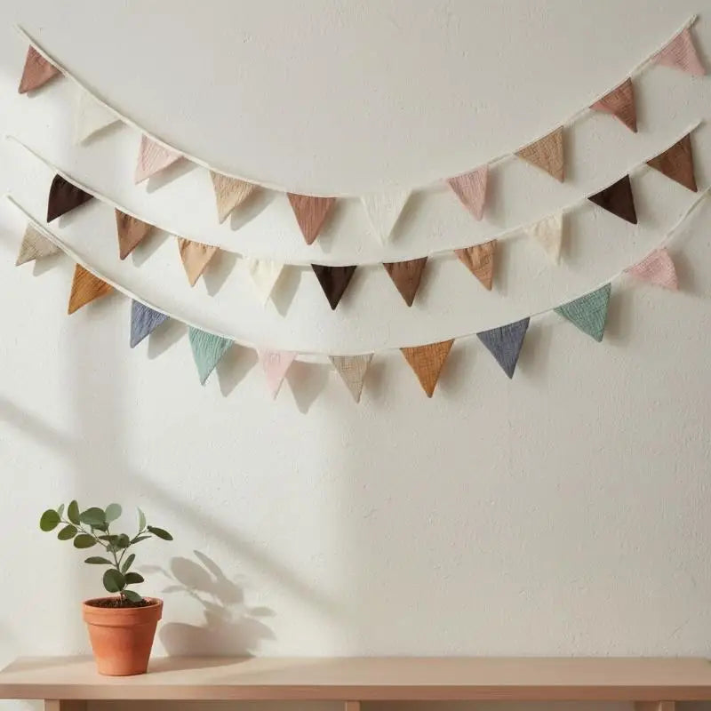 guirlande fanions coton beiges roses bleus verts rustiques auto adhésifs