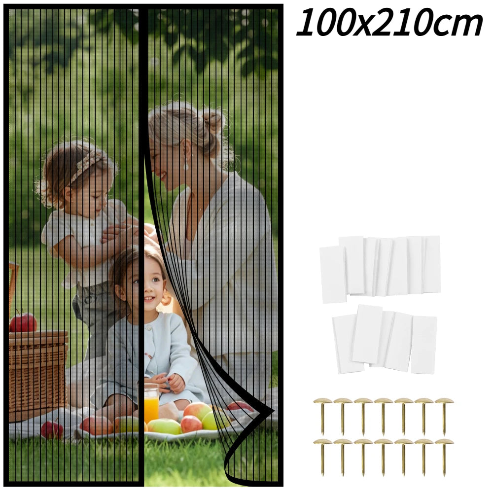 rideau porte magnétique anti insectes polyester noir maille fine moderne plié maison sécurité chambre