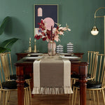 table cheminement lin naturel patchwork beige marron classique maison festif deco