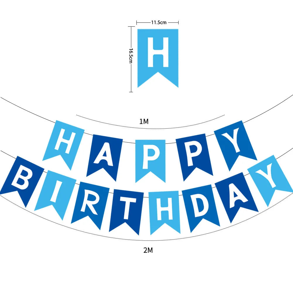 guirlande fanions happy birthday bleu rose noir gris vert turquois festif anniversaire enfant mariage