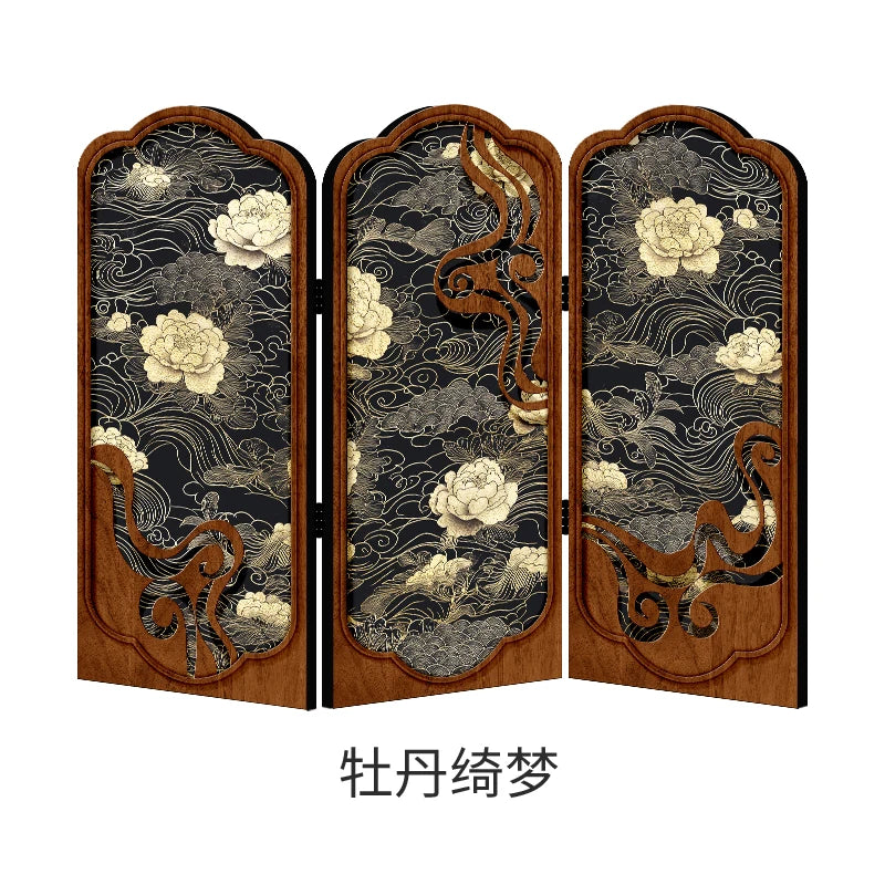 paravent vintage fleurs blanches noires motifs floraux artisanal doré salon chambre étude