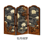 paravent vintage fleurs blanches noires motifs floraux artisanal doré salon chambre étude