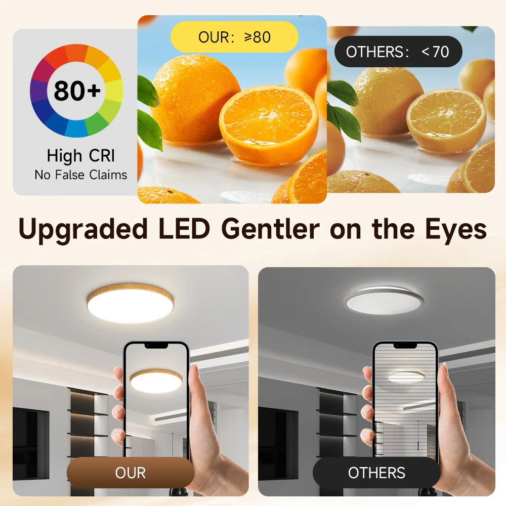lampe led moderne texture bois blanc brun clair 220v surface télécommande