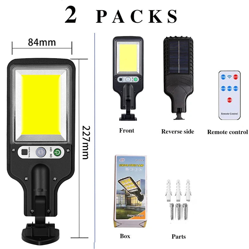 lumière solaire rue moderne noire ip65 led éclairage extérieur détecteur mouvement télécommande clips