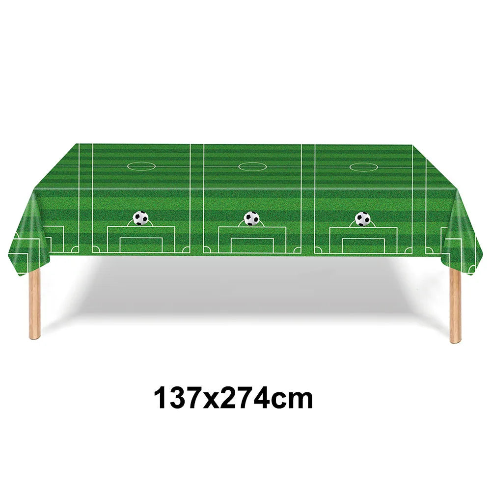 champ football table décor anniversaire enfant motif joueur ballon doré(hexagones) vert noir blanc